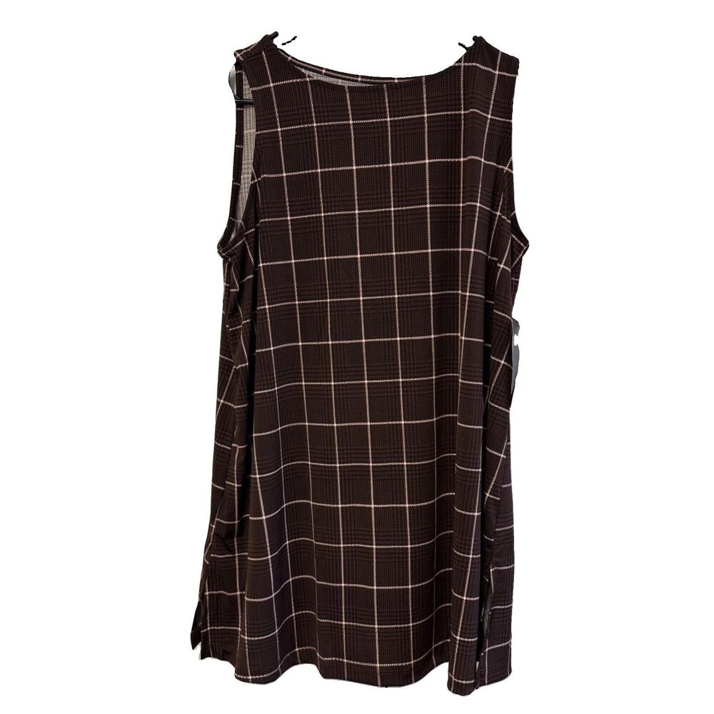 Jessica London Brown Plaid Sleeveless Lightweight Tunic Top 12 New Slits